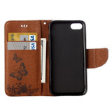 Brown Butterflies Emboss Leather Wallet iPhone SE 5G (2022), SE (2020) / 8 / 7 Case | iCoverLover