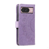 For Google Pixel 11 Artisan Wallet Case, Embossed Floral PU Leather with Secure Lanyard & Stand, Purple | iCoverLover.com.au