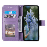For Google Pixel 11 Artisan Wallet Case, Embossed Floral PU Leather with Secure Lanyard & Stand, Purple | iCoverLover.com.au
