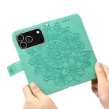 For iPhone 18 Pro Wallet Case - Protective Embossed Floral PU Leather Cover, Green | iCoverLover Australia