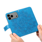For iPhone 18 Pro Max Wallet Case - Protective Embossed Floral PU Leather Cover, Blue | iCoverLover Australia