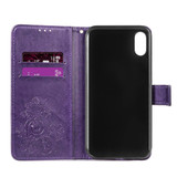 iPhone XS Max Case Purple Embossed PU Leather & TPU Wallet-style Cover with 2 Card Slots, Built-in Kickstand, and Magnetic Flap Closure | Leather Apple iPhone XS Max Covers | Leather Apple iPhone XS Max Cases | iCoverLover