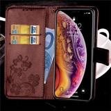 iPhone XS Max Case Brown Embossed PU Leather & TPU Wallet-style Cover with 2 Card Slots, Built-in Kickstand, and Magnetic Flap Closure | Leather Apple iPhone XS Max Covers | Leather Apple iPhone XS Max Cases | iCoverLover