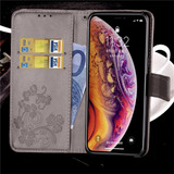 iPhone XR Case Grey Embossed PU Leather & TPU Wallet-style Cover with 2 Card Slots, Built-in Kickstand, and Magnetic Flap Closure | Leather Apple iPhone XR Covers | Leather Apple iPhone XR Cases | iCoverLover