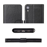 iPhone XR Case Black Real Top-grain Cow Leather Wallet Folio Case with 3 Card Slots, 1 Cash Compartment, Impact-proof, and Enhanced Grip | Genuine Leather iPhone XR Cases | Genuine Leather iPhone XR Covers