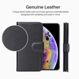 iPhone XS Max Case Black Real Top-grain Cow Leather Wallet Folio Case with 3 Card Slots, 1 Cash Compartment, Impact-proof, and Enhanced Grip | Genuine Leather iPhone XS Max Cases | Genuine Leather iPhone XS Max Covers