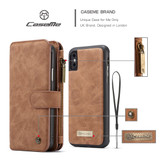 iPhone XS Max Case Brown Wild Horse Texture PU Leather Detachable Folio Case with Card Slots and Zippered Compartment | Leather Apple iPhone XS Max Cases | Leather Apple iPhone XS Max Covers | iCoverLover