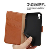 iPhone XR Case Brown Fashion Cowhide Genuine Leather Wallet Cover with 2 Card Slots, 1 Cash Slot & Built-in Kickstand | Genuine Leather iPhone XR Covers Cases | Genuine Leather iPhone XR Covers