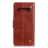 Samsung Galaxy S10 Plus Case Brown Copper Buckle Nappa Texture PU Leather Wallet Cover with Card Slots and Kickstand | Leather Samsung Galaxy S10 Plus Covers | Leather Samsung Galaxy S10 Plus Cases | iCoverLover