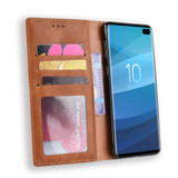 Samsung Galaxy S10 PLUS Case Brown Retro Texture PU Leather Folio Cover with Magnetic Buckle, Kickstand and Card Slots | Leather Samsung Galaxy S10 Plus Covers | Leather Samsung Galaxy S10 Plus Cases | iCoverLover