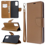 For Galaxy S20+ Plus Lychee Texture Pure Color Folio PU Leather Case with & Card Slots & Wallet & Lanyard Brown | iCoverLover Australia