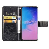 For Galaxy S20 Plus Four-leaf Clasp Embossed Buckle Mobile Phone Protection PU Leather Case with Lanyard Wallet & Bracket Function Black | iCoverLover Australia