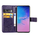 For Galaxy S20 Plus Four-leaf Clasp Embossed Buckle Mobile Phone Protection PU Leather Case with Lanyard Wallet & Bracket Function Purple | iCoverLover Australia