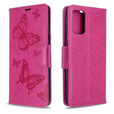 For Galaxy S20 Ultra Embossing Two Butterflies Pattern Folio PU Leather Case with Wallet & Lanyard Rose Red | iCoverLover Australia