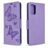 For Galaxy S20 Ultra Embossing Two Butterflies Pattern Folio PU Leather Case with Wallet & Lanyard Purple | iCoverLover Australia