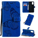 For Galaxy S20 Ultra Pressed Printing Butterfly Pattern Folio PU Leather Case with & Card Slots & Wallet & Lanyard Blue | iCoverLover Australia