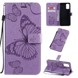 For Galaxy S20 Ultra Pressed Printing Butterfly Pattern Folio PU Leather Case with & Card Slots & Wallet & Lanyard Purple | iCoverLover Australia