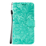 For Samsung Galaxy S20 Ultra Lace Flower Embossing Pattern Wallet PU Leather Case, Green | iCoverLover Australia
