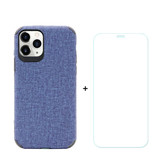 iPhone 11 Pro Max Case Denim Texture Blue Cover & Tempered Glass Screen Protector