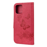 For iPhone 12 mini, 12 Pro Max Case, Vintage Butterflies Pattern PU Leather Wallet Cover, Stand, Red | iCoverLover Australia