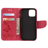 For iPhone 12, 12 mini, 12 Pro, 12 Pro Max Case, Vintage Butterflies Pattern PU Leather Wallet Cover, Stand, Red | iCoverLover Australia