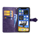 iPhone 12, 12 mini, 12 Pro, 12 Pro Max Case, Embossed Mandala Design PU Leather Wallet Cover, Stand, Lanyard, Purple | iCoverLover Australia