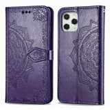 For iPhone 12 / 12 Pro 6.1 Halfway Mandala Pattern Folio PU Leather Case,Holder, Card Slots, Wallet, Lanyard, Purple | iCoverLover Australia