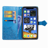 iPhone 12, 12 mini, 12 Pro, 12 Pro Max Case, Embossed Mandala Design PU Leather Wallet Cover, Stand, Lanyard, Blue | iCoverLover Australia