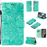 For iPhone 12 / 12 Pro 6.1 Lace Flower Folio PU Leather Case,Holder, Card Slots, Wallet, Photo Frame, Green | iCoverLover Australia