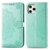 iPhone 12, 12 mini, 12 Pro, 12 Pro Max Case, Embossed Mandala Design PU Leather Wallet Cover, Stand, Lanyard, Green | iCoverLover Australia