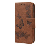 For iPhone 12 / 12 Pro Vintage Floral Butterfly Pattern Folio PU Leather Case,Card Slot, Holder, Wallet, Lanyard, Brown | iCoverLover Australia