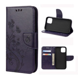 For iPhone 12 Max, 12 / 12 Pro Butterfly Flower Pattern Folio PU Leather Case,Holder, Card Slots, Wallet, Deep Purple | iCoverLover Australia
