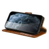 iPhone 12 Pro Max/12 Pro/12 mini Case, Genuine Leather Crocodile Texture Wallet Flip Cover, Brown | iCoverLover Australia
