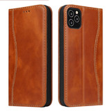 iPhone 12 / 12 Pro (6.1in) Case Brown Fierre Shann Genuine Cowhide Leather Cover With 2 Card Slots, Cash Pocket & Kickstand