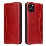 iPhone 12 / 12 Pro (6.1in) Case Red Fierre Shann Genuine Cowhide Leather Cover With 2 Card Slots, Cash Pocket & Kickstand