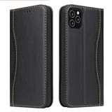 iPhone 12 Pro Max (6.7in) Case Black Fierre Shann Genuine Cowhide Leather Cover With 2 Card Slots, Cash Pocket & Kickstand