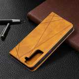 For Samsung Galaxy S21 Ultra/S21+ Plus/S21 Case, Geometric Folio Magnetic PU Leather Wallet Cover & Stand, Yellow | iCoverLover.com.au | Phone Cases