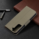 For Samsung Galaxy S21 Ultra/S21 Case, Lychee Texture Folio PU Leather Wallet Cover, Stand & Lanyard, Grey | iCoverLover.com.au | Phone Cases