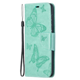 For Samsung Galaxy S21 Ultra/S21+ Plus/S21 Case, Butterflies Folio PU Leather Wallet Cover, Stand & Lanyard, Green | iCoverLover.com.au | Phone Cases