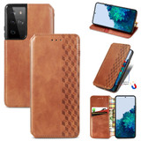 For Samsung Galaxy S21 Ultra Case, Cubic Grid Folio Magnetic PU Leather Cover Wallet, Kickstand, Brown | iCoverLover.com.au | Phone Cases