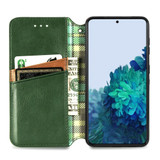 For Samsung Galaxy S21 Ultra/S21+ Plus/S21 Case, Cubic Grid Folio Magnet PU Leather Wallet Cover, Kickstand, Green | iCoverLover.com.au | Phone Cases