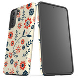 For Samsung Galaxy S23 Ultra, S23+ Plus, S23, S22 Ultra, S22+, S22, S21 Case, Protective Cover, Orange & Blue Flowers | Protective Cases | iCoverLover.com.au