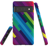 For Google Pixel 6 Pro Case Tough Protective Cover Lined Rainbow