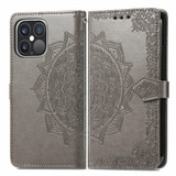 For iPhone 13 Pro Max, 13, 13 Pro, 13 mini Case, Mandala Design Wallet Cover, Grey | PU Leather Cases | iCoverLover.com.au