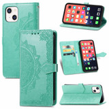 For iPhone 13 mini Case Mandala Flower Emboss Folio PU Leather Cover Wallet, Green | PU Leather Cases | iCoverLover.com.au