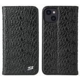 For iPhone 13 Mini Case Fierre Shann Crocodile Pattern Genuine Cow Wallet Leather Cover Black