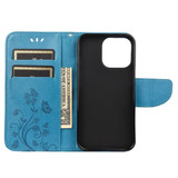 For iPhone 13 Pro Max, 13 Case Playful Butterflies PU Leather Wallet Cover, Stand, Blue | PU Leather Cases | iCoverLover.com.au