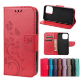 For iPhone 13 Pro Max Case Butterfly Flower Pattern Folio PU Leather Cover Wallet, Red | PU Leather Cases | iCoverLover.com.au