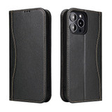 For iPhone 13 Pro Case Black Fierre Shann Genuine Cowhide Leather Wallet Cover