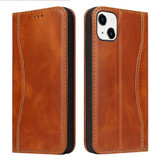 For iPhone 13 Mini Case Brown Fierre Shann Genuine Cowhide Leather Wallet Cover